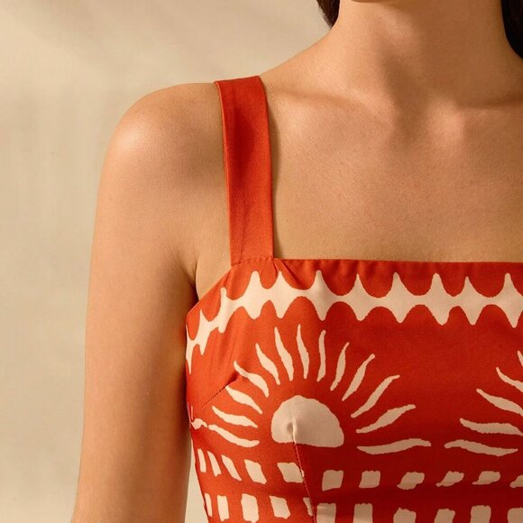 Orange Boho Women's Coconut Print Cropped Cami Top And Fitted Maxi Skirt Set - Picture 6 of 7